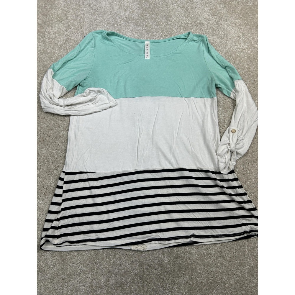 Vanilla Bay Shirt Womens Large Multicolor Striped Button Back Lace Tunic Top